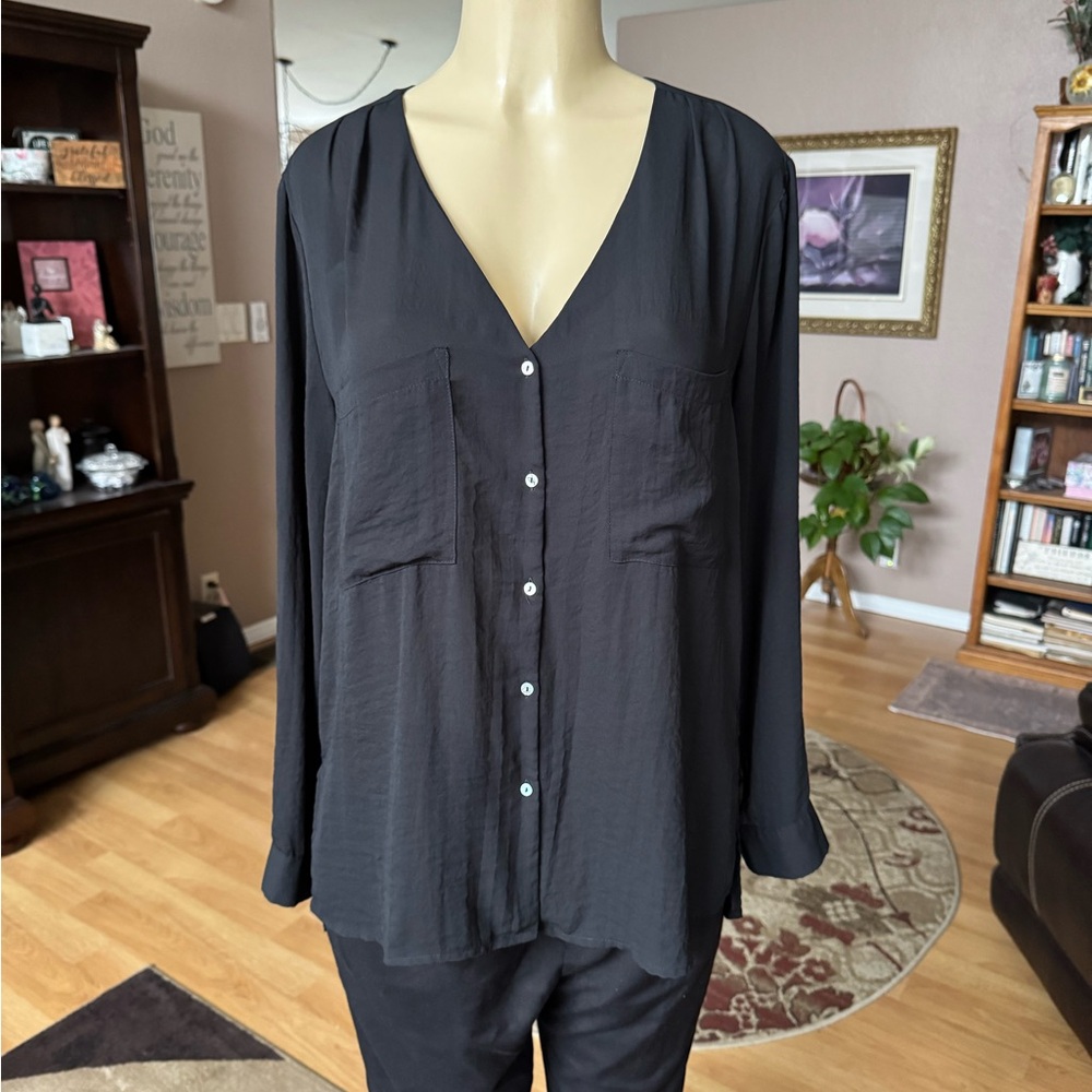 H&M Conscious sheer black long sleeve blouse-size 12